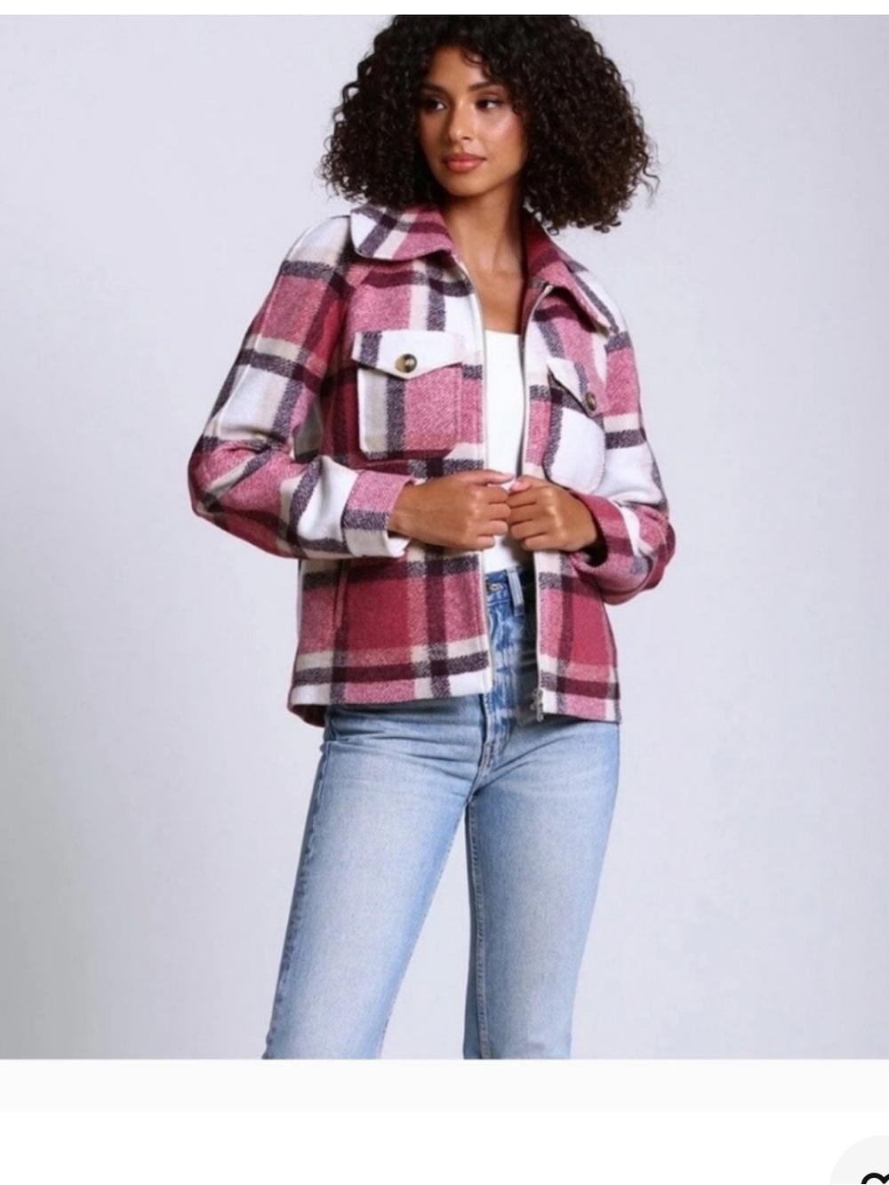 Avec Les Filles Pink Plaid Zip Front Shacket Jacket Size M